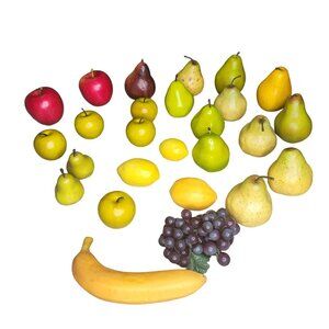 Large Assortment Of Artificial Fruits Including Apples Pears Lemons & Grapes